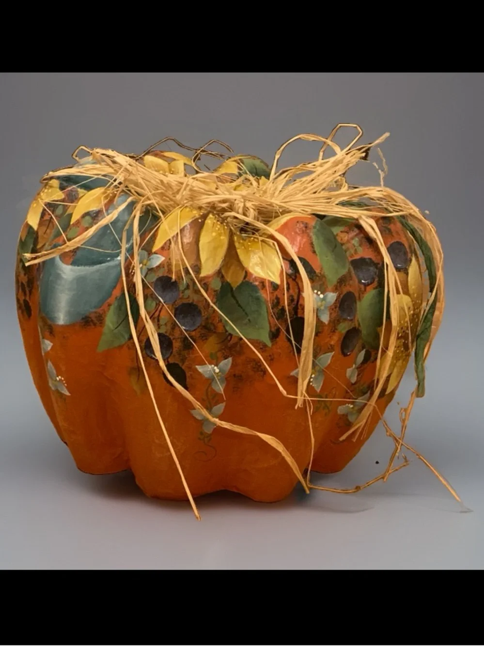 Hand-Painted Floral Paper-Mâché Pumpkin Set (2-Piece) Fall Decor